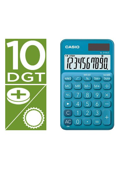 Calculadora Casio Sl-310Uc-Bu Bolsillo 10 Digitos Tax +/- Tecla Color Azul