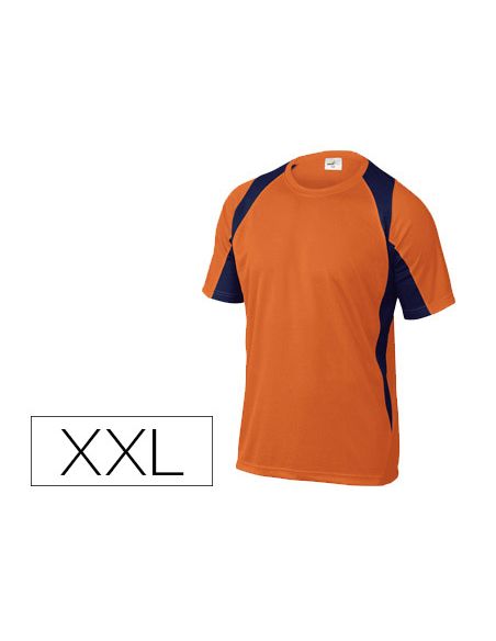 Camiseta Deltaplus Poliester Manga Corta Cuello Redondo Tratamiento Secado Rapido Color Naranja-Marino Talla