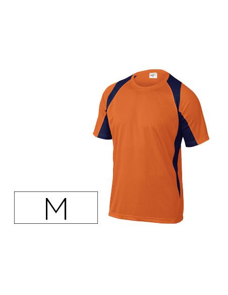 Camiseta Deltaplus Poliester Manga Corta Cuello Redondo Tratamiento Secado Rapido Color Naranja-Marino Talla M