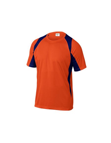 Camiseta Deltaplus Poliester Manga Corta Cuello Redondo Tratamiento Secado Rapido Color Naranja-Marino Talla M
