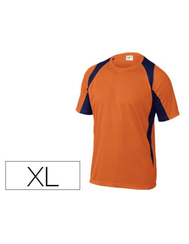 Camiseta Deltaplus Poliester Manga Corta Cuello Redondo Tratamiento Secado Rapido Color Naranja-Marino Talla Xl