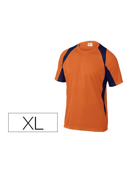 Camiseta Deltaplus Poliester Manga Corta Cuello Redondo Tratamiento Secado Rapido Color Naranja-Marino Talla Xl