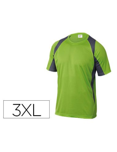 Camiseta Deltaplus Poliester Manga Corta Cuello Redondo Tratamiento Secado Rapido Color Verde-Gris Talla 3Xl