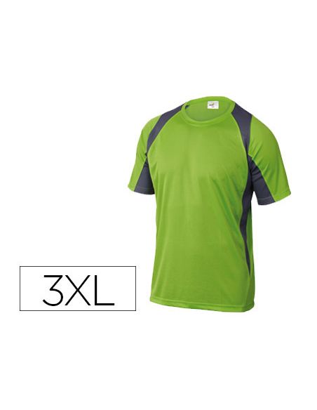 Camiseta Deltaplus Poliester Manga Corta Cuello Redondo Tratamiento Secado Rapido Color Verde-Gris Talla 3Xl