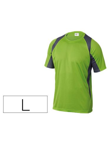 Camiseta Deltaplus Poliester Manga Corta Cuello Redondo Tratamiento Secado Rapido Color Verde-Gris Talla L