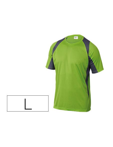 Camiseta Deltaplus Poliester Manga Corta Cuello Redondo Tratamiento Secado Rapido Color Verde-Gris Talla L