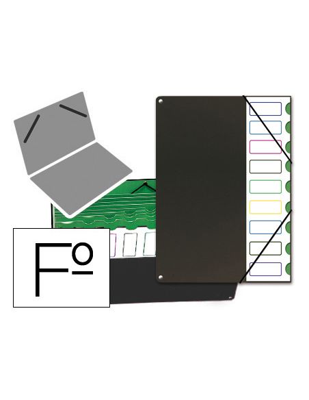Carpeta Clasificador Tapa De Plastico Pardo Folio 9 Departamentos Negro