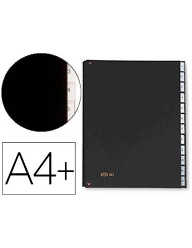 Carpeta Clasificadora Fuelle Pardo Carton Compacto Folio 12 Departamentos Visor Doble Personalizables Color Negro
