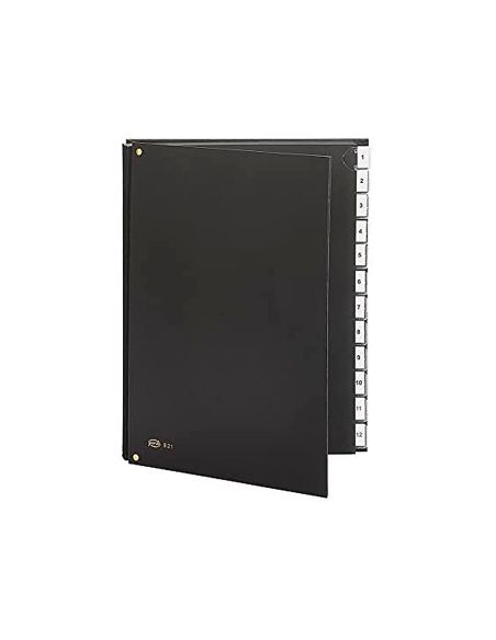 Carpeta Clasificadora Fuelle Pardo Carton Compacto Folio 12 Departamentos Visor Doble Personalizables Color Negro