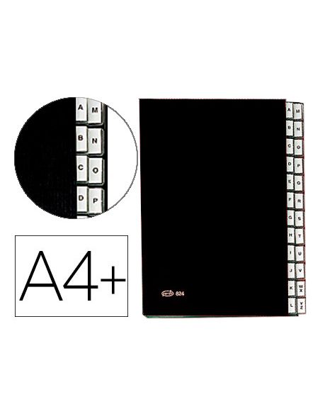 Carpeta Clasificadora Fuelle Pardo Carton Compacto Folio 24 Departamentos Visor Doble Personalizables Color Negro