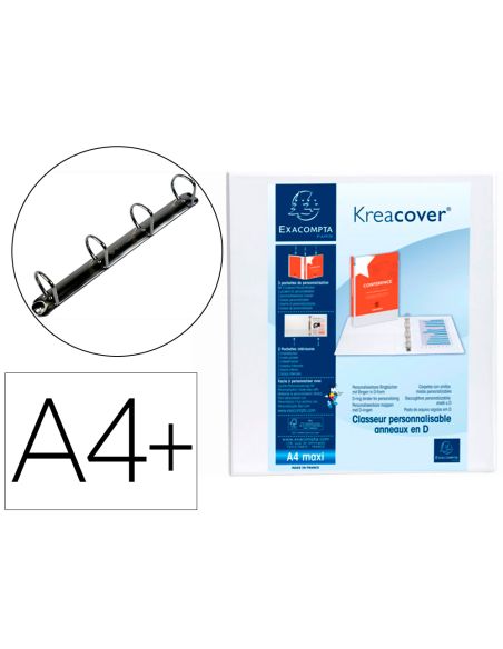 Carpeta Exacompta Canguro 4 Anillas 60 Mm Din A4+ Carton Forrado Polipropileno Personalizable 3 Bolsillos