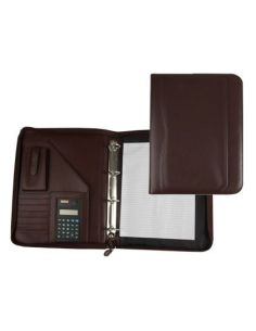 Carpeta Portafolios Q-Connect Cremallera 4 Anillas 20 Mm Concalculadora Con Bolsa Para Movil Color Marron 260X355 Mm