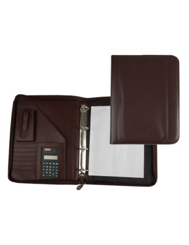 Carpeta Portafolios Q-Connect Cremallera 4 Anillas 20 Mm Concalculadora Con Bolsa Para Movil Color Marron 260X355 Mm