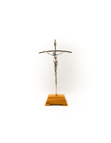 Crucifijo Metal Niquel 20X9Cm C/Base Madera ºººº