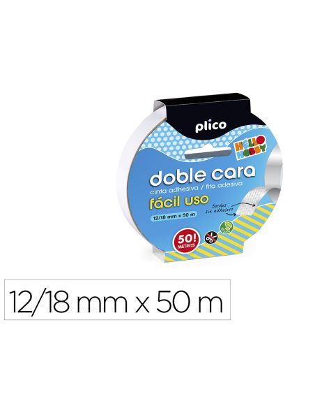 Cinta Adhesiva Plico Doble Cara Facil Uso 50 Mt X 12/18 Mm