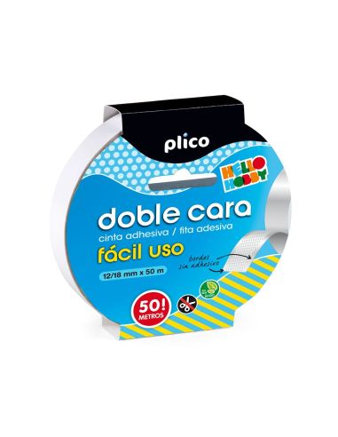 Cinta Adhesiva Plico Doble Cara Facil Uso 50 Mt X 12/18 Mm