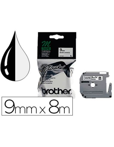 Cinta Brother Mk-221 Blanco-Negro 9Mm Longitud 8 Mt