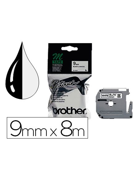 Cinta Brother Mk-221 Blanco-Negro 9Mm Longitud 8 Mt