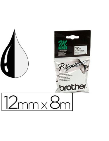 Cinta Brother Mk-231 Blanco-Negro 12Mm Longitud 8 Mt