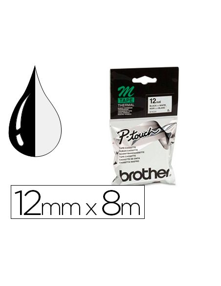 Cinta Brother Mk-231 Blanco-Negro 12Mm Longitud 8 Mt