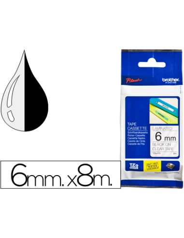 Cinta Brother Tze111 Transparente-Negro 6Mm Longitud 8 Mt