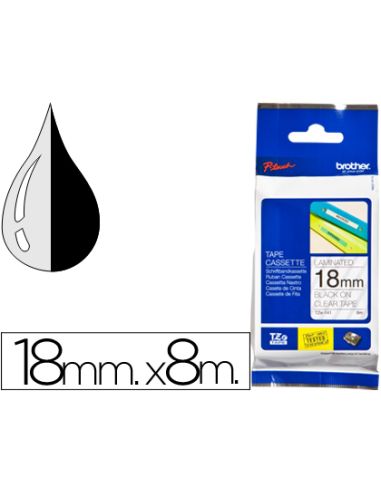 Cinta Brother Tze-141 Transparente-Negro 18Mm Longitud 8 Mt