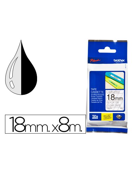 Cinta Brother Tze-141 Transparente-Negro 18Mm Longitud 8 Mt
