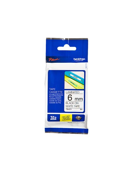 Cinta Brother Tze-211 Blanco-Negro 6Mm Longitud 8 Mt