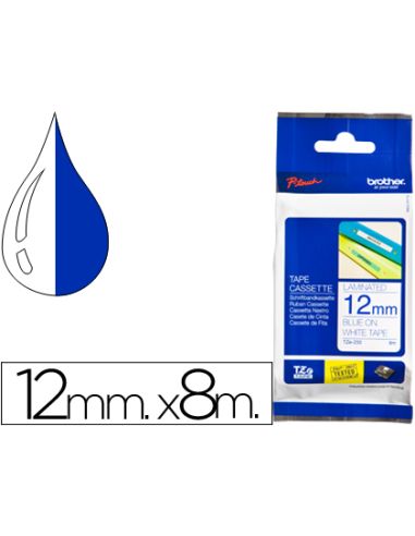 Cinta Brother Tze233 Blanco-Azul 12Mm Longitud 8 Mt