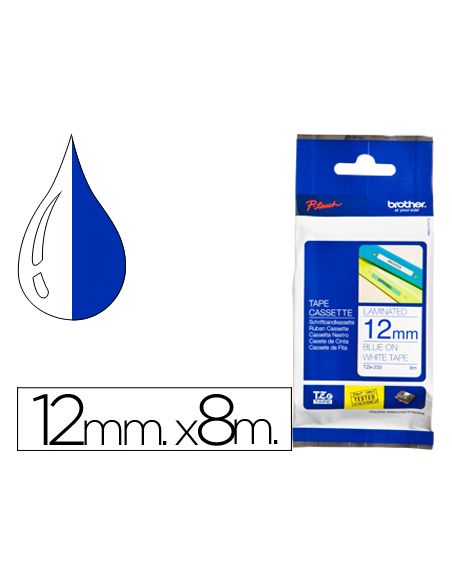 Cinta Brother Tze233 Blanco-Azul 12Mm Longitud 8 Mt