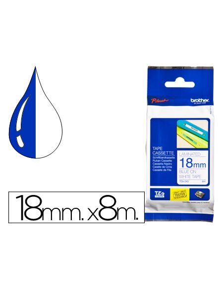 Cinta Brother Tze243 Laminada Azul-Blanco 18 Mm 8Mts