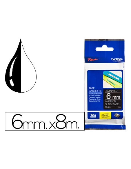 Cinta Brother Tze315 Negro-Blanco 6Mm Longitud 8Mt