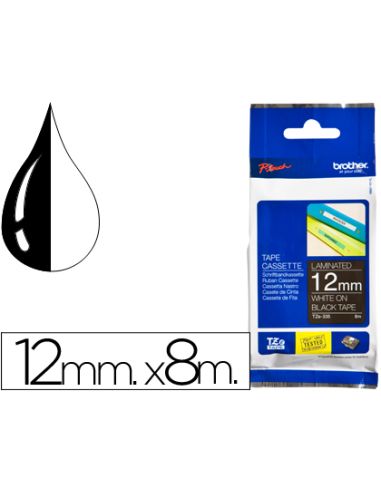 Cinta Brother Tze335 Negro-Blanco 12Mm Longitud 8Mts