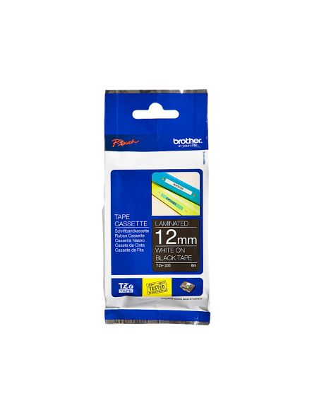 Cinta Brother Tze335 Negro-Blanco 12Mm Longitud 8Mts