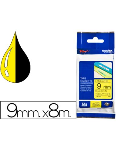 Cinta Brother Tze621 Amarillo-Negro 9Mm Longitud 8 Mt