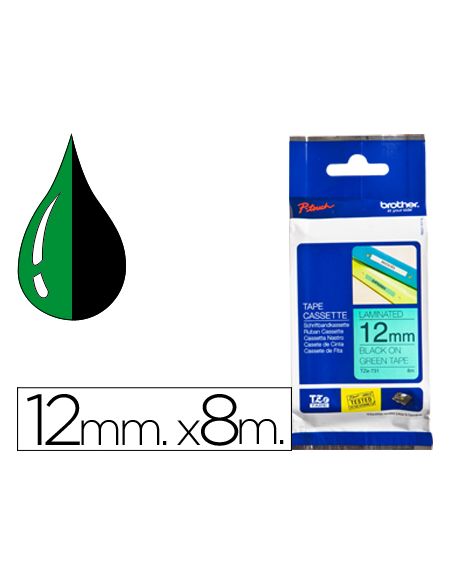 Cinta Brother Tze-731 Verde-Negro 12Mm Longitud 8 Mt