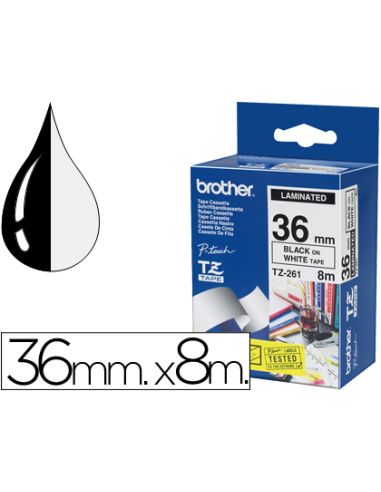 Cinta Brother Tze261 Blanco-Negro 36Mm Longitud 8 Mt