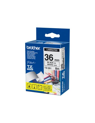 Cinta Brother Tze261 Blanco-Negro 36Mm Longitud 8 Mt