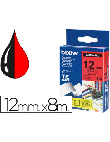 Cinta Brother Tze431 Laminada Negro-Rojo 12Mm X 8Mts