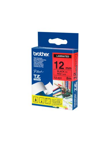 Cinta Brother Tze431 Laminada Negro-Rojo 12Mm X 8Mts