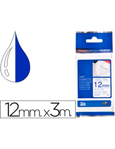 Cinta Brother Tzefa3 Textil Texto Azul Sobre Fondo Blanco 12 Mm Longitud 3 Mt