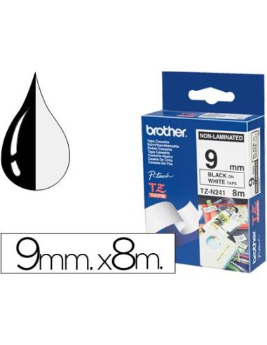 Cinta Brother Tzen231 Negro Sobre Blanco 9 Mm No Laminada