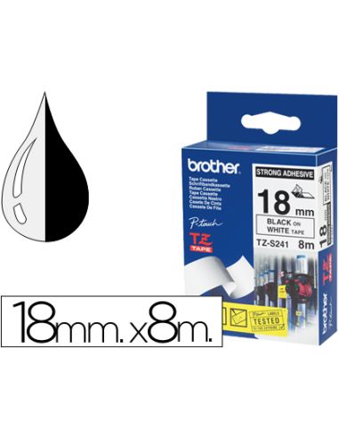 Cinta Brother Tzes241 Blanco-Negro 18Mm Longitud 8 Mt Superadhesiva