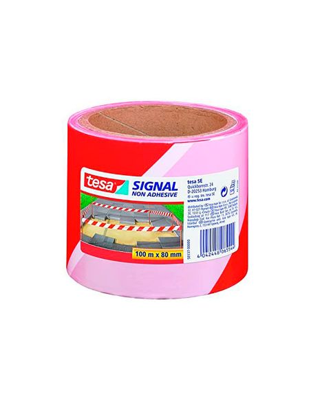 Cinta De Señalizacion Tesa Rojo Y Blanco 100Mt X 80 Mm