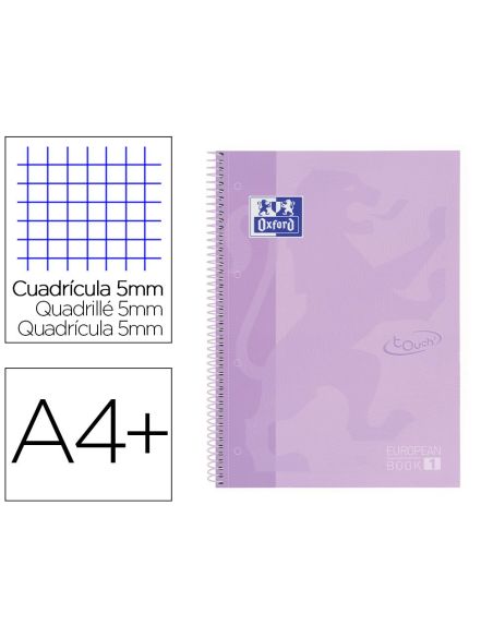 Cuaderno Espiral Oxford Ebook 1 School Touch Te Din A4+ 80 Hojas Cuadro 5 Mm Con Margen Malva Pastel|Libreriasalesiana