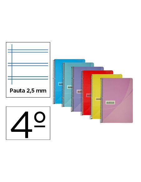 Cuaderno Espiral Papercop Cuarto Tapa Plastico 80H 90 Gr Pauta 2,5 Mm Con Margen Colores Surtidos