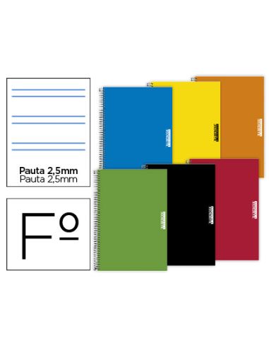 Cuaderno Espiral Papercop Folio Tapa Extradura 80 Hojas Pauta 5 2,5 Mm Con Margen 70 Gr Colores Surtidos
