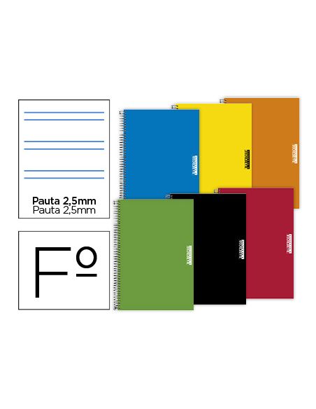 Cuaderno Espiral Papercop Folio Tapa Extradura 80 Hojas Pauta 5 2,5 Mm Con Margen 70 Gr Colores Surtidos