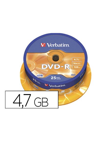 Dvd-R Verbatim Capacidad 4.7Gb Velocidad 16X 120 Min Tarrina De 25 Unidades