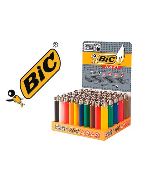 Encendedor Bic Maxi J26 Expositor De 50 Unidades Colores Surtidos